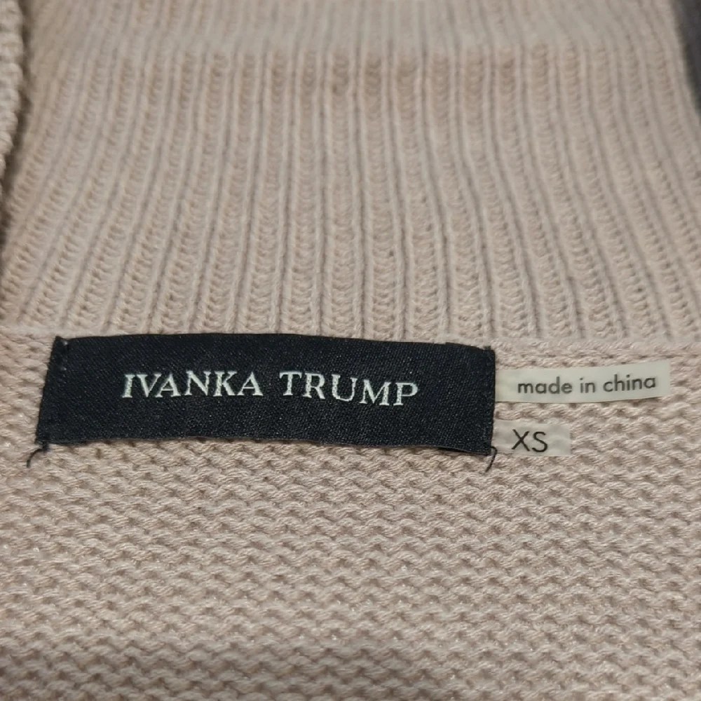 Ivanka Trump Tan Cardigan with Gold Zippers